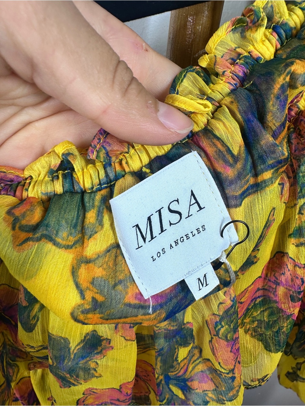 NWT MISA Floral Yellow Ruffled Dress sz M - Picture 4 of 8